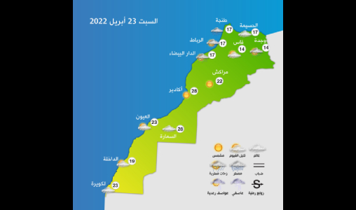 توقعات أحوال الطقس بالمغرب اليوم السبت 23 أبريل 2022