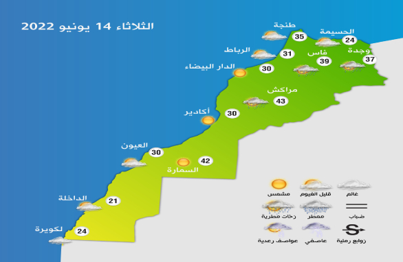 توقعات أحوال الطقس بالمغرب اليوم الثلاثاء 14 يونيو 2022