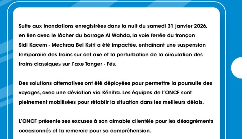 فيضانات مرتبطة بسدّ الوحدة تُربك حركة النقل السككي على محور طنجة–فاس