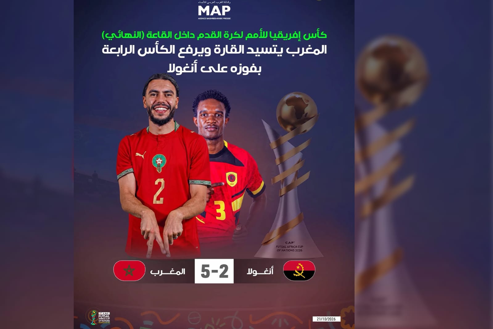 المنتخب المغربي يحرز اللقب الرابع على التوالي بفوزه على نظيره الأنغولي (5-2)